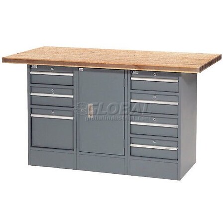 Global Industrial Workbench w/ Shop Top Square Edge, 7 Drawers & 1 Cabinet, 60inW x 30inD, Gray 239176